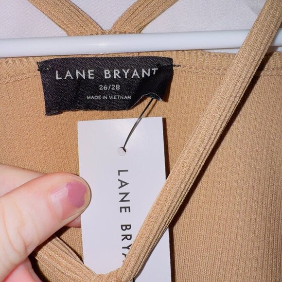 Lane Bryant NWT Tan Half Sleeve Strappy Cold Shoulder Rib Knit Pullover Top - Picture 3 of 7